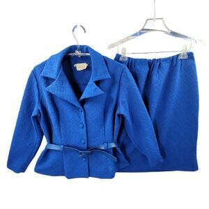 Vintage 70s Devonshire Blue Textured Maxi Skirt‎ Set